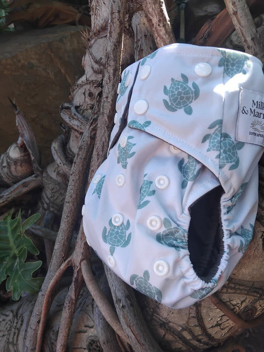 Sea Turtle Coast Charcoal Bamboo Diaper + Insert